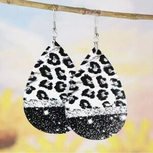 NEW Cow Print Faux Leather Black & White Drop Hook Earrings (2)